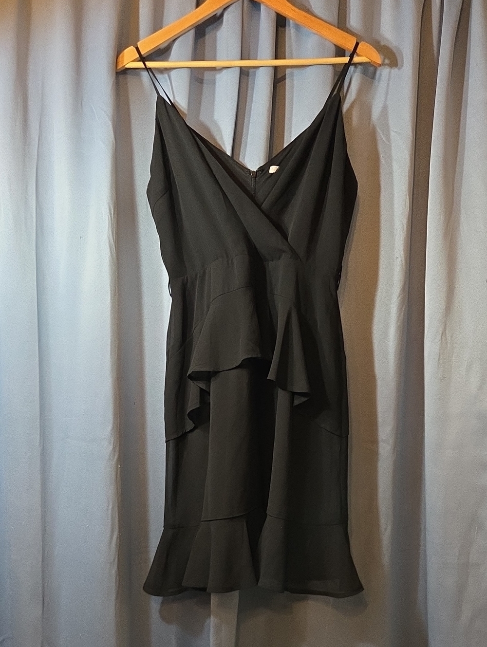 Black Ruffle V-Neck Slip Dress